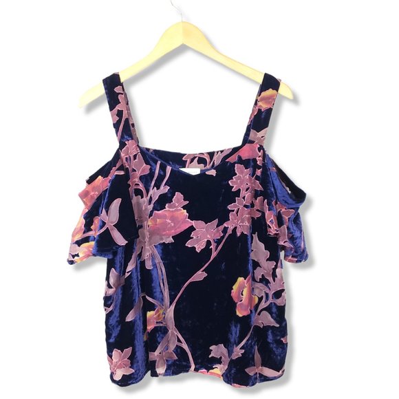 Lucky Brand Tops - Lucky Brand Navy Blue and Pink Crushed Velvet Cold Shoulder Blouse Size XL